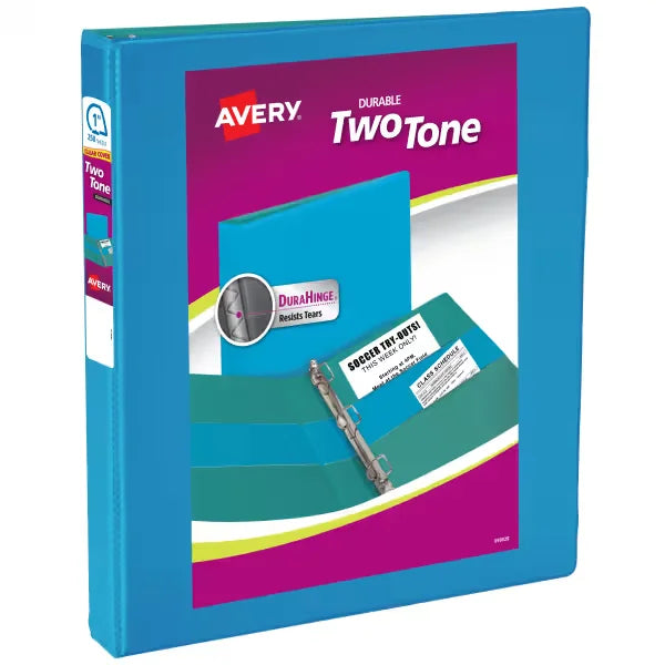 Avery&reg; Two-Tone Durable View 3 Ring Binder, 1 Inch Slant Rings, Blue/Teal Binder (17290)