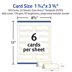 Avery&reg; Gold Border Place Cards with Sure Feed&reg; Technology, 1-7/16" x 3-3/4", White, 150 Printable Tent Card (35701)