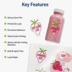Avery Sticker Paper, 8-1/2" x 11", Glossy Clear, Permanent, Laser/Inkjet Compatible, 7 Full-Size Sheets (4397)