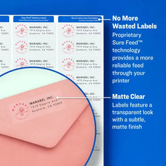 Avery&reg; Matte Clear Address Labels, Sure Feed&trade; Technology, Inkjet, 1" x 4", 200 Labels (18661)