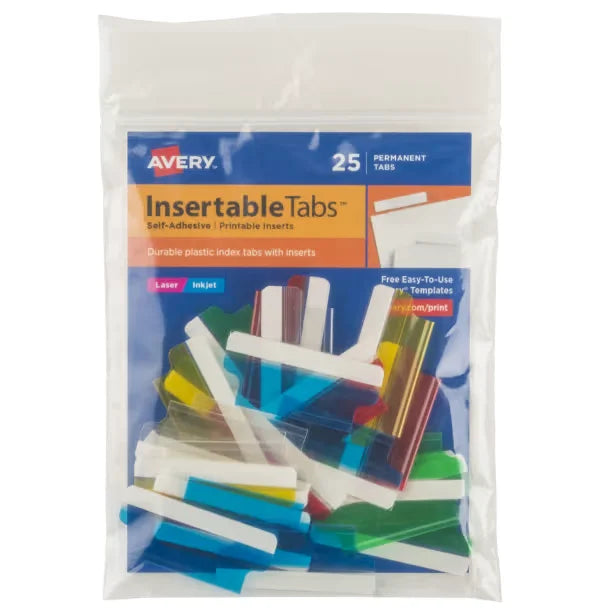 Avery&reg; Insertable Tabs, Self-Adhesive, Printable Inserts, 1-1/2" 25 Tabs (16228)