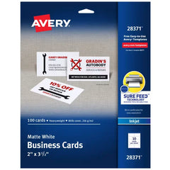 Avery&reg; Printable Business Cards with Sure Feed&trade;, 2" x 3.5", White, 100 Blank Cards for Inkjet Printers (28371)