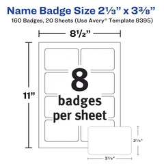 Avery&reg; Flexible Adhesive Name Badges, 2-1/3" x 3-3/8", Matte White, 160 Removable Name Badges (8395)