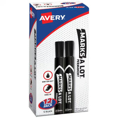 Avery&reg; Marks A Lot&reg; Permanent Markers, Large Desk-Style Size, Chisel Tip, 12 Black Markers (98028)