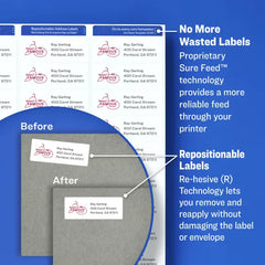 Avery&reg; Repositionable Shipping Labels, Sure Feed&trade; Technology, Repositionable Adhesive, 2" x 4", 250 Labels (58163)