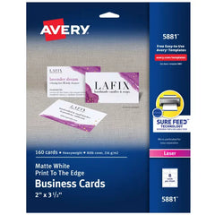 Avery&reg; Printable Business Cards with Sure Feed&trade;, 2" x 3.5", White, 160 Blank Cards for Laser Printers (5881)