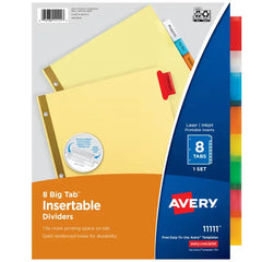 Avery&reg; Insertable Dividers for 3 Ring Binders, 8 Tab Set, Multicolor Big Tab&trade; (11111)