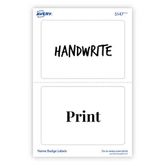 Avery&reg; Adhesive Name Badge Labels, 2-1/3" x 3-3/8", White, 100 Removable Name Badges (05147)