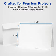 Avery&reg; Note Cards with Envelopes, 4-1/4" x 5-1/2", Textured White, Inkjet Printer Compatible, 50 Total (3379)