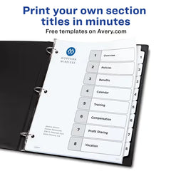 Avery&reg; Ready Index&reg; Dividers for 3 Ring Binders, 8 Tab Sets, Customizable Table of Contents, White Tabs (11132)