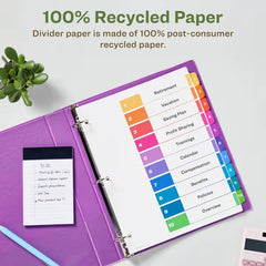Avery&reg; EcoFriendly Recycled Dividers, 10-Tab, Multicolor, Ready Index&reg; Customizable Table of Contents, 3 Sets (11082)