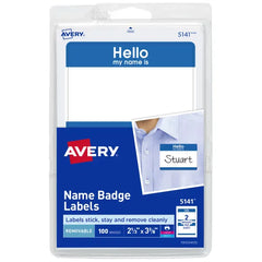 Avery&reg; Hello My Name Is Adhesive Name Badge Labels, Blue Border, 100 Removable Name Badges (05141)