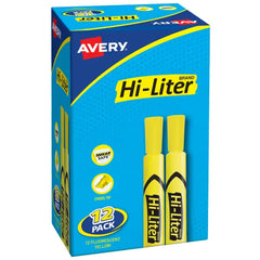 Avery(R) Hi-Liter(R) Desk-Style Highlighters, SmearSafe(R), Chisel Tip, 12 Yellow Highlighters (98035)