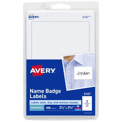 Avery&reg; Adhesive Name Badge Labels, 2-1/3" x 3-3/8", White, 100 Removable Name Badges (05147)