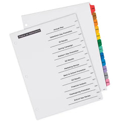 Office Essentials Table 'n Tabs Jan-Dec Dividers, 12-Tab Set, White Paper, Multicolored Tabs, 1 Binder Divider Set (11679)