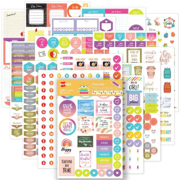 Avery&reg; Teacher Planner Stickers Pack, 30 Sheets of Teacher Planner Stickers, Set of 1,430 Stickers for Your Planner, Journal or Calendar (6781)