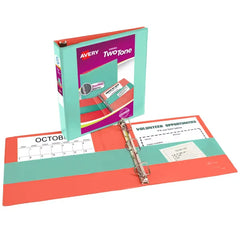Avery&reg; Two-Tone Durable View 3 Ring Binder, 1.5 Inch Slant Rings, Mint/Coral Binder (17289)