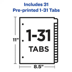 Avery&reg; Preprinted Dividers, 31-Tab Set, 1-31 (11308)