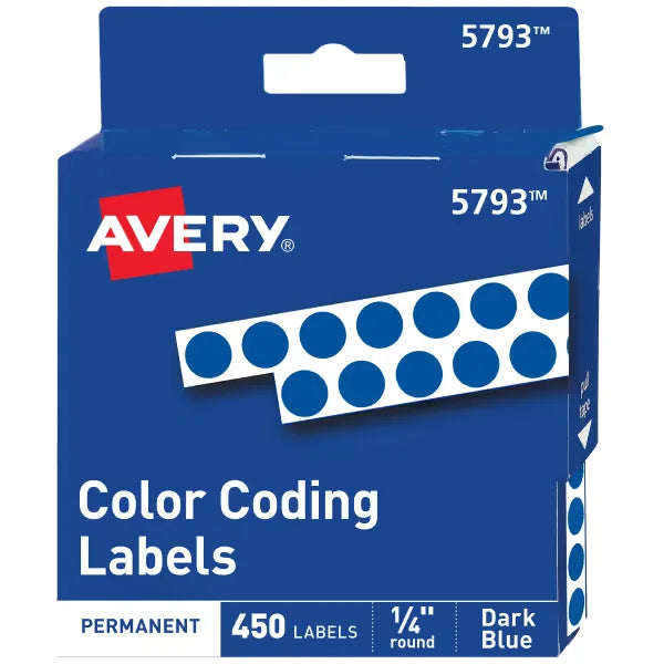 Avery&reg; Color-Coding Removable Labels, 1/4 Inch Round Stickers, Dark Blue, Non-Printable, 450 Dot Stickers Total (5793)