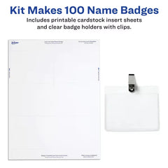 Avery&reg; Name Badges with Clips, 3" x 4", Clear Name Tag Holders with White Inserts, 100 Clip Style Name Badges (74541)