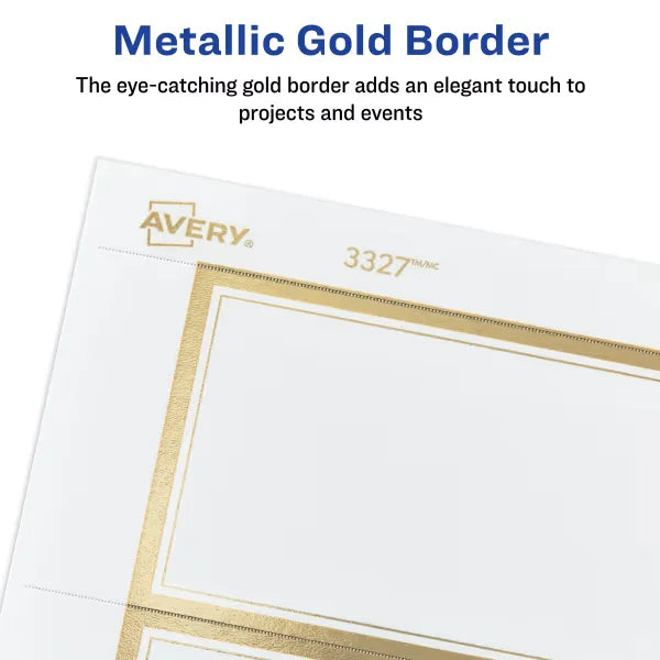 Avery&reg; Invitation Cards with Metallic Gold Borders, 5" x 7" Printable Cards, 30 Flat Cards, 30 Envelopes (3325)