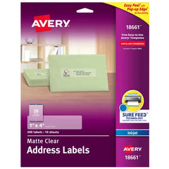 Avery&reg; Matte Clear Address Labels, Sure Feed&trade; Technology, Inkjet, 1" x 4", 200 Labels (18661)
