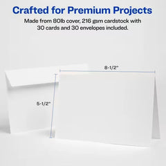 Avery&reg; Half-Fold Greeting Cards with Envelopes, 5-1/2" x 8-1/2", Matte White, Inkjet Printers, 30 Total (8316)