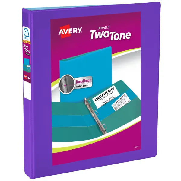 Avery&reg; Two-Tone Durable View 3 Ring Binder, 1 Inch Slant Rings, Violet/Soft Blue Binder (17131)