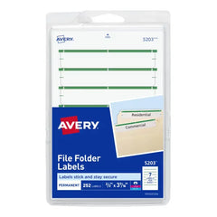 File Folder Labels on 4” x 6” Sheets, Easy Peel, White/Green, Print or Handwrite, 2/3” x 3-7/16”, 252 Labels (5203)