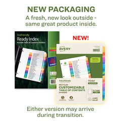 Avery&reg; EcoFriendly Recycled Dividers, 31-Tab, Multicolor, Ready Index&reg; Customizable Table of Contents, 1 Set (11084)