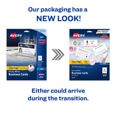 Avery&reg; Clean Edge&reg; Business Cards with Sure Feed Technology, 2" x 3-1/2", Glossy White, 200 Blank Cards (08859)