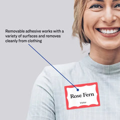 Avery&reg; Adhesive Name Badge Labels, 2-1/3" x 3-3/8", Red Border, 100 Removable Name Badges (05143)