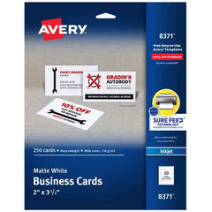 Avery&reg; Printable Business Cards with Sure Feed&trade;, 2" x 3.5", White, 250 Blank Cards for Inkjet Printers (8371)