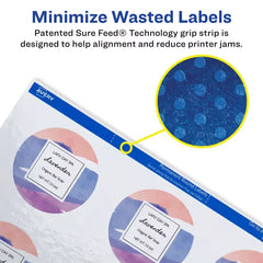 Avery&reg; Waterproof Round Labels with Sure Feed&reg;, 2-1/2", White, Laser & Pigment-Inkjet Compatible, 72 Total (22856)