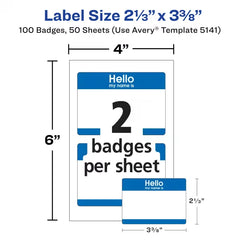 Avery&reg; Hello My Name Is Adhesive Name Badge Labels, Blue Border, 100 Removable Name Badges (05141)