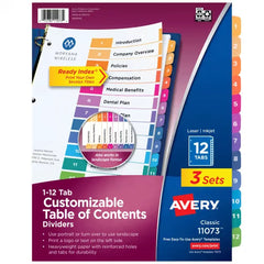Avery&reg; Ready Index&reg; Dividers, 12 Tab Sets, Customizable Table of Contents, Multicolor Tabs, 3 Sets (11073)