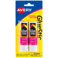 Avery(R) Glue Stick, White, 0.26 oz., Washable, 2 Permanent Glue Sticks (00171)