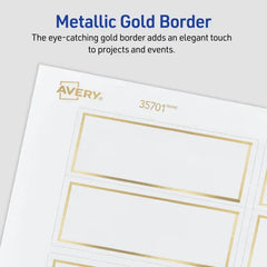 Avery&reg; Gold Border Place Cards with Sure Feed&reg; Technology, 1-7/16" x 3-3/4", White, 150 Printable Tent Card (35701)