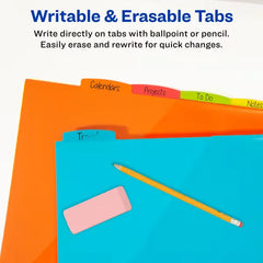 Avery&reg; Durable Plastic 5-Tab Write & Erase Dividers with Pockets, Multi Brights, Works With Sheet Protectors (16102)