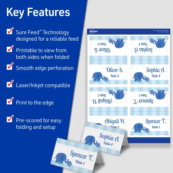 Avery&reg; Print-to-the-Edge Tent Cards with Sure Feed&reg; Technology, 2" x 3-1/2", White, 2-Pack, 320 Place Cards Total (5812)