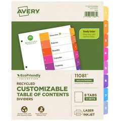 Avery&reg; EcoFriendly Recycled Dividers, 8-Tab, Multicolor, Ready Index&reg; Customizable Table of Contents, 3 Sets (11081)