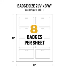Durable Wide ID Badges & Name Tags, 2.125" x 3.375", Laser Printable Both Sides, Blank White, 80 Total (61611)
