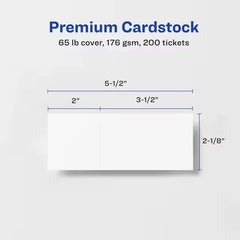 Avery&reg; Printable Tickets with Stubs, 2-1/8" x 5-1/2", Laser/Inkjet, 200 Blank Tickets (16431)