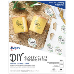Avery Sticker Paper, 8-1/2" x 11", Glossy Clear, Permanent, Laser/Inkjet Compatible, 7 Full-Size Sheets (4397)