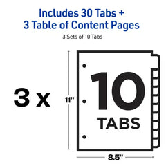 Avery&reg; Ready Index&reg; Dividers, 10 Tab Sets, Customizable Table of Contents, Multicolor Tabs, 3 Sets (11072)