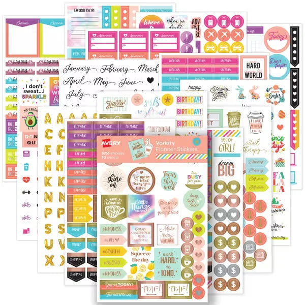 Avery&reg; Planner Stickers Variety Pack, 30 Sticker Sheets, 1,656 Stickers Total (6785)