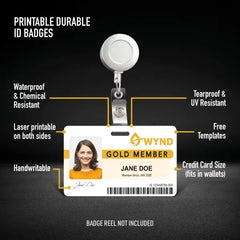 Durable Wide ID Badges & Name Tags, 2.125" x 3.375", Laser Printable Both Sides, Blank White, 80 Total (61611)