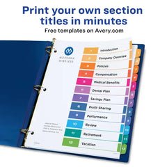 Avery&reg; Ready Index&reg; Dividers, 12 Tab Sets, Customizable Table of Contents, Multicolor Tabs, 3 Sets (11073)