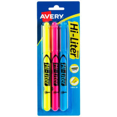 Avery(R) Hi-Liter(R) Pen-Style Highlighters, SmearSafe(R), Chisel Tip, 3 Assorted Color Highlighters (25860)