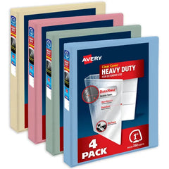 Avery&reg; Heavy-Duty View Binders, 1" One Touch Slant Rings, 250-Sheet Capacity, 1.4" Spine, Assorted Pastel Colors (4-Pack of 79631)